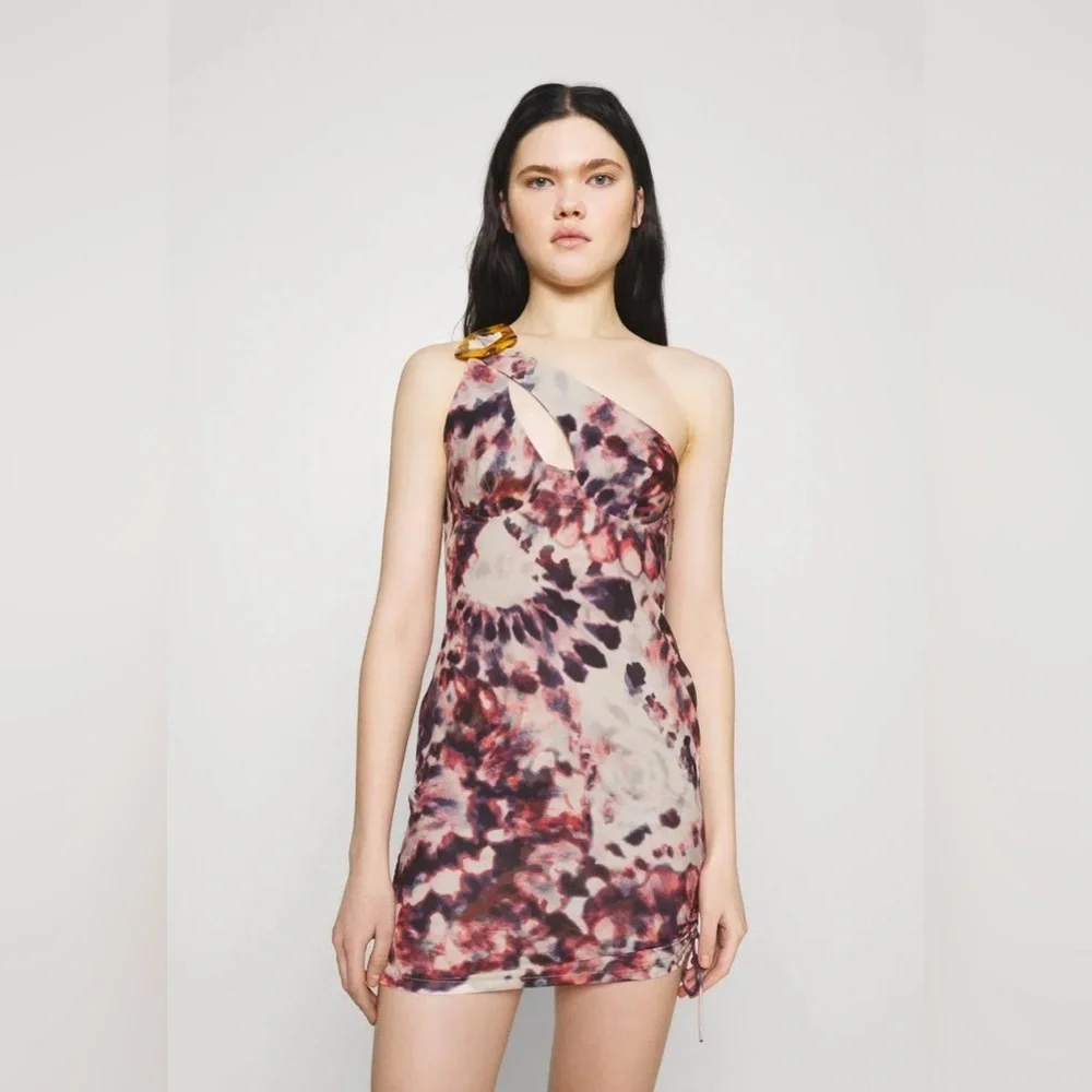 Jaded London Tie Dye Print One Shoulder Ruched Side Mini Dress Size 2 - Picture 2 of 13